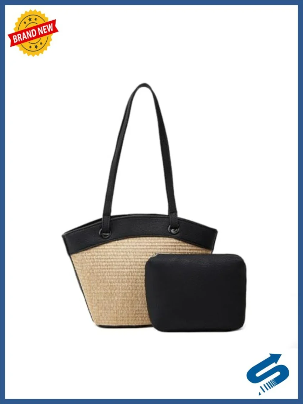 Women's Straw Woven Tote Shoulder Bag Beach Travel Summer w/ Inner Liner
